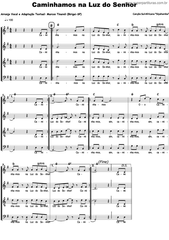 Partitura da música Siyahamba (Versão Em Português De Marcos Tinareli-Birigui/Sp)