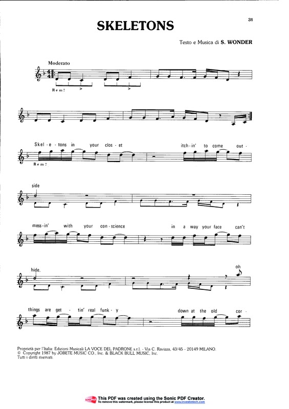 Partitura da música Skeletons