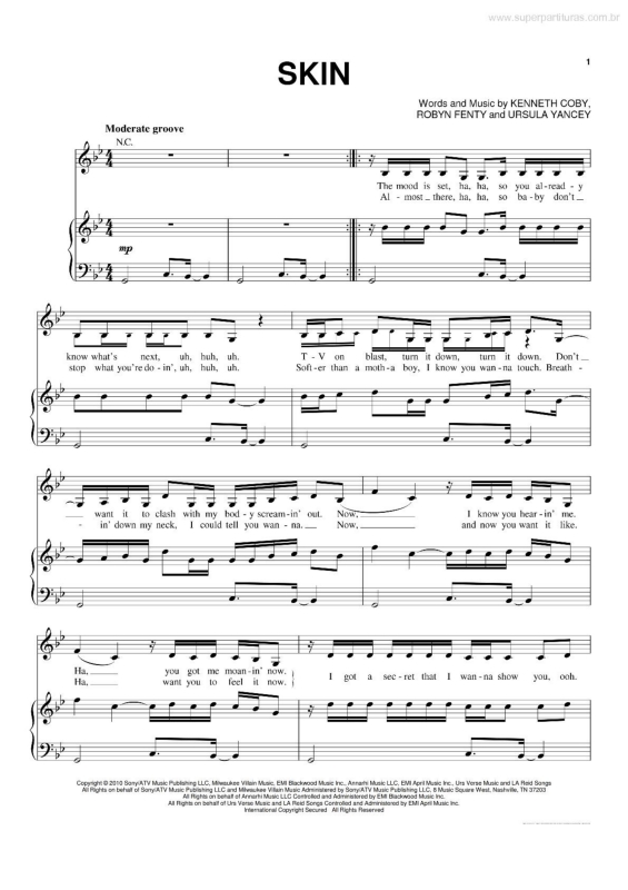 Partitura da música Skin