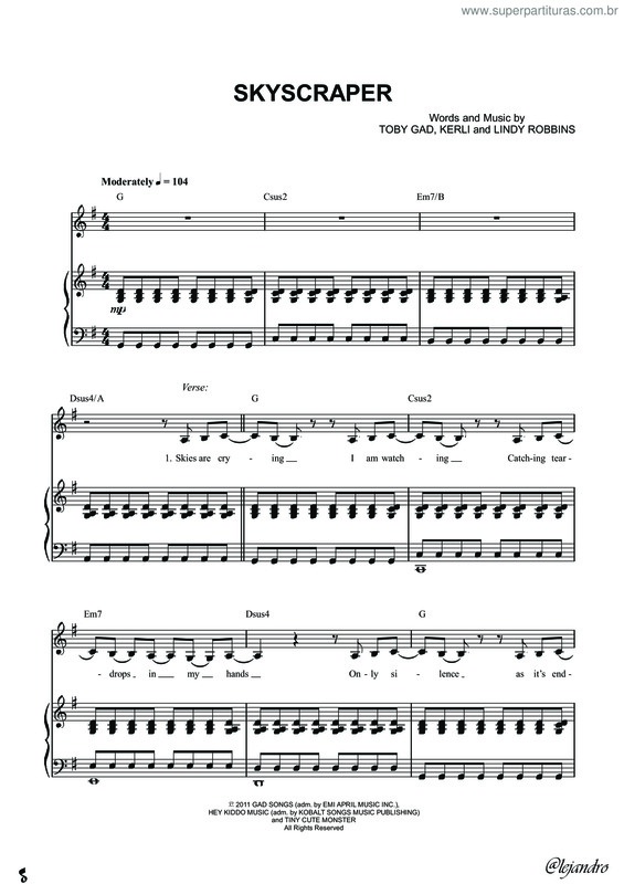 Partitura da música Skycraper