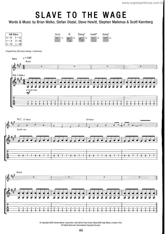 Partitura da música Slave to the wage