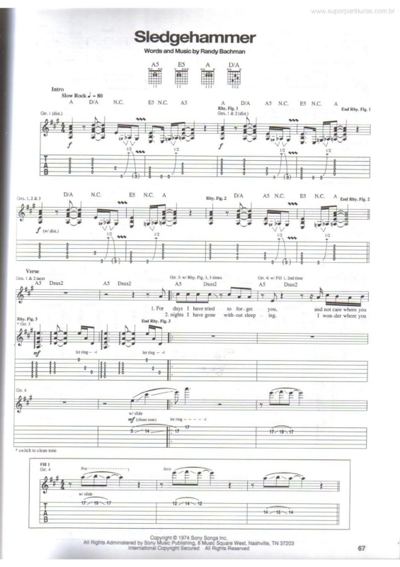 Partitura da música Sledgehammer