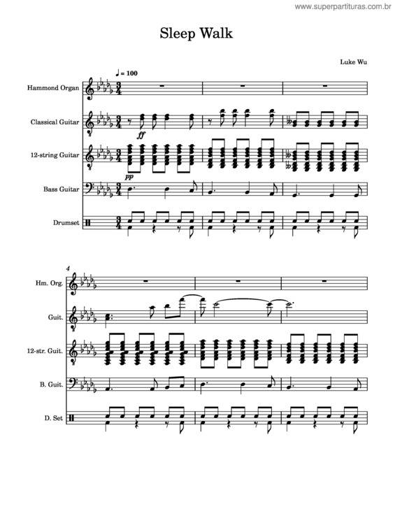 Partitura da música Sleep Walk – Santo & Johnny Sleep Walk 1