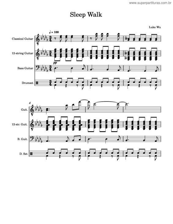 Partitura da música Sleep Walk – Santo & Johnny Sleep Walk