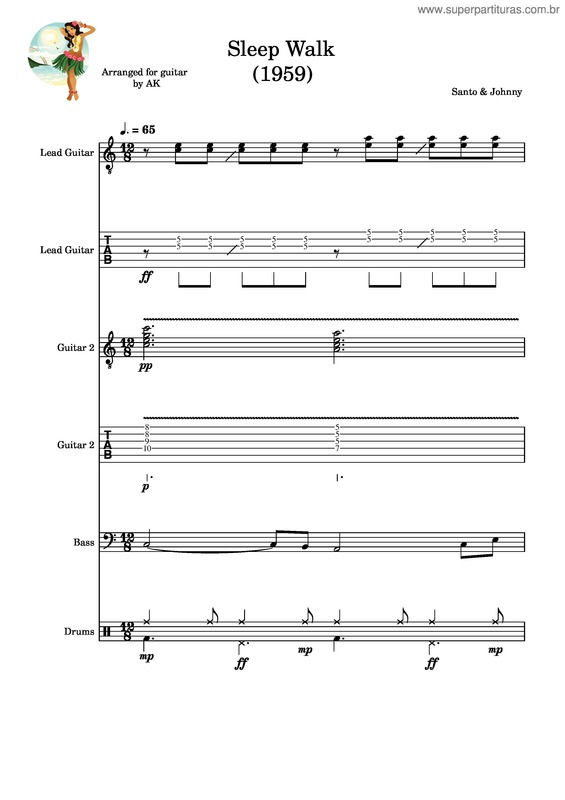 Partitura da música Sleep Walk – Santo & Johnny v.2