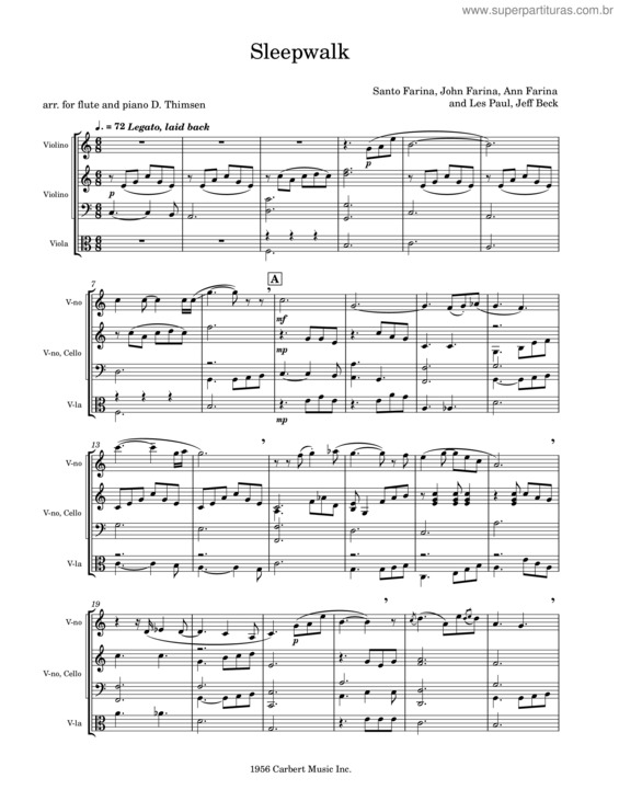 Partitura da música Sleepwalk – Santo & Johnny Sleepwalk  Santo  Johnny