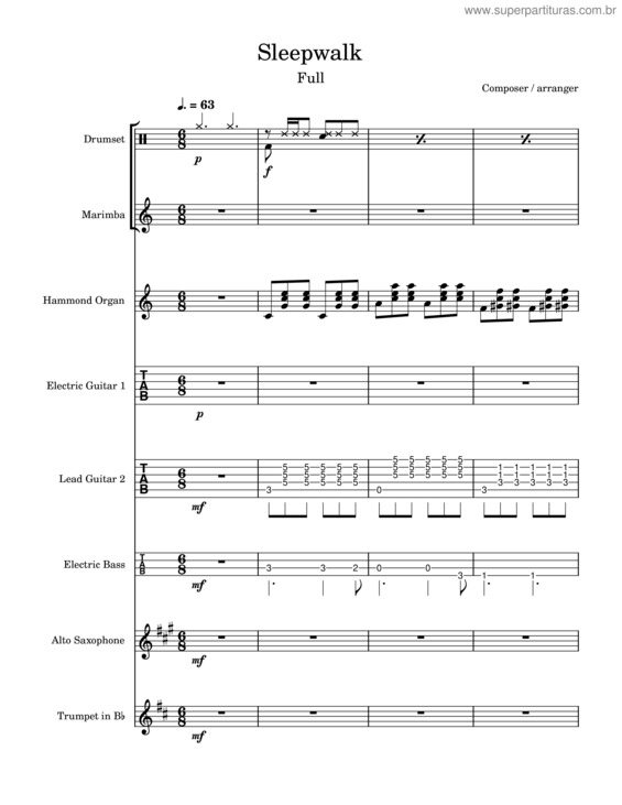 Partitura da música Sleepwalk – Santo & Johnny Sleepwalk Full