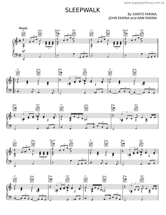Partitura da música Sleepwalk – Santo Farina