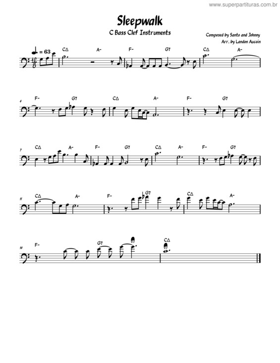 Partitura da música Sleepwalk Bass Clef Lead Sheet