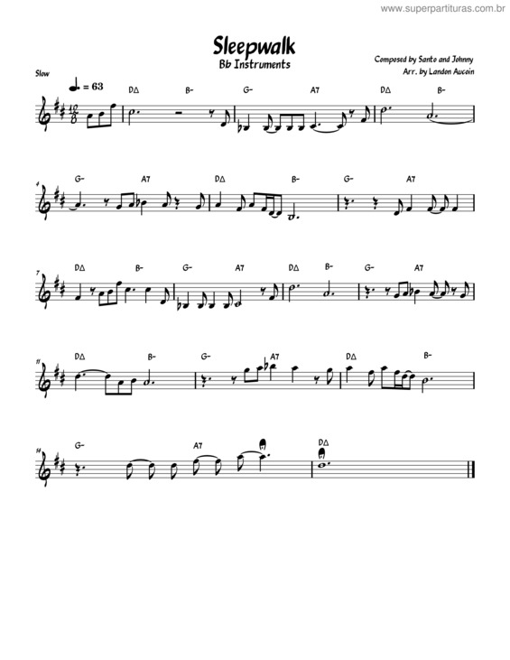Partitura da música Sleepwalk Bb Lead Sheet