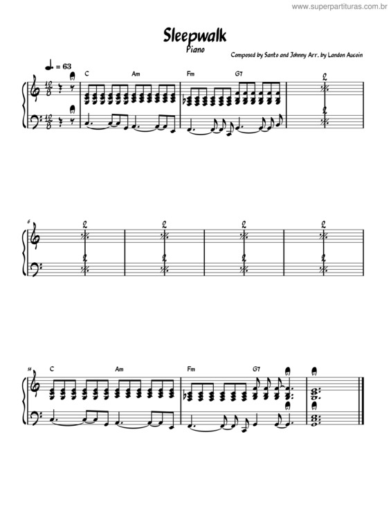 Partitura da música Sleepwalk Piano Lead Sheet