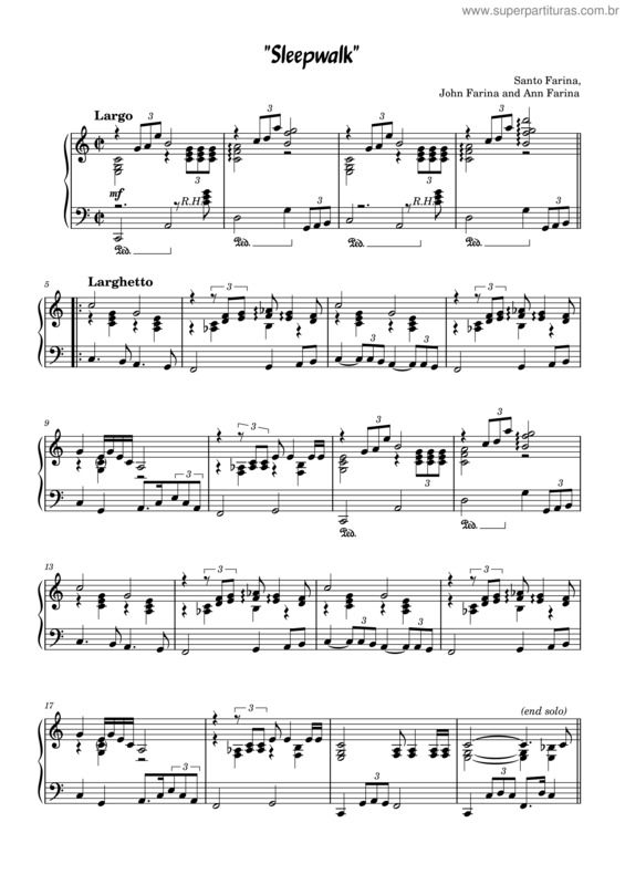 Partitura da música Sleepwalk