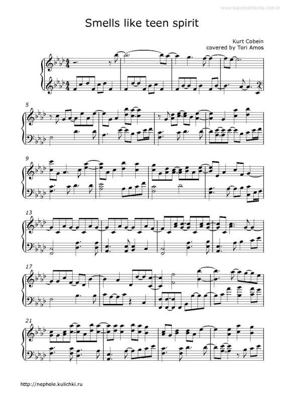 Partitura da música Smells Like Teen Spirit