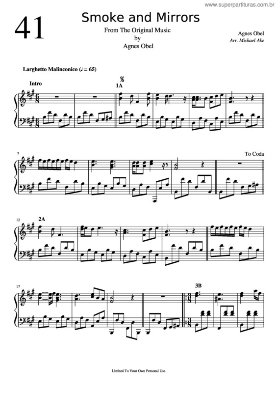 Partitura da música Smoke And Mirrors – Agnes Obel