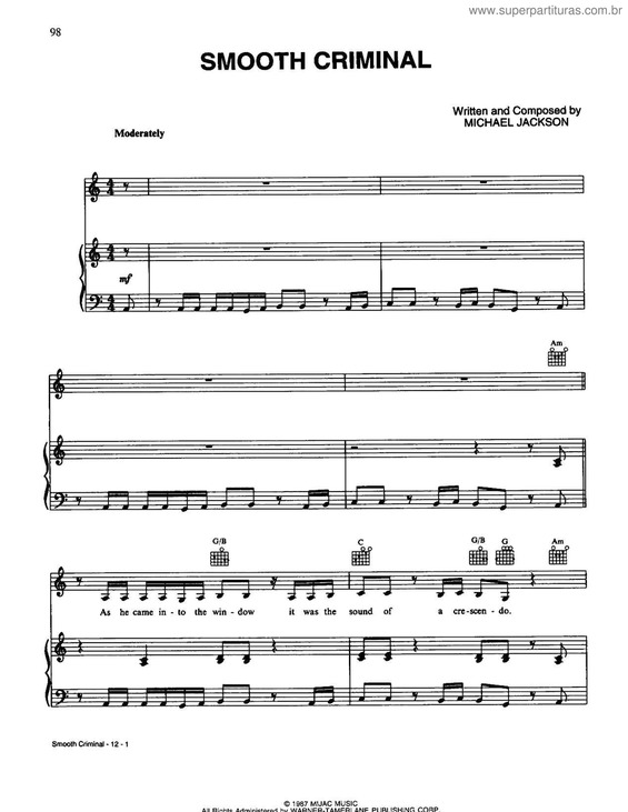 Partitura da música Smooth Criminal