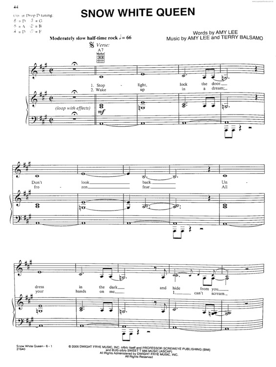 Partitura da música Snow White Queen