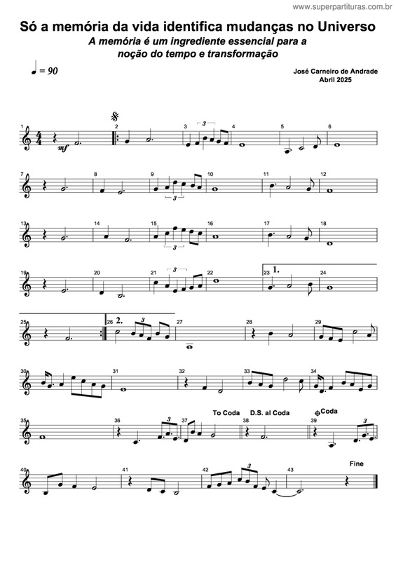 Partitura da música Só A Memória Da Vida Identifica Mudanças No Universo