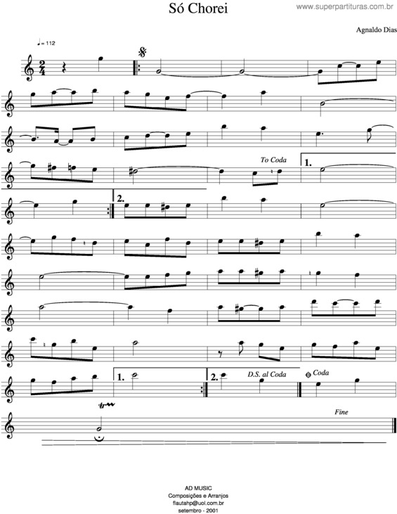 Partitura da música Só Chorei