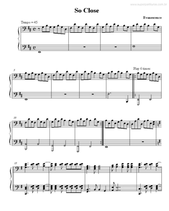 Partitura da música So Close