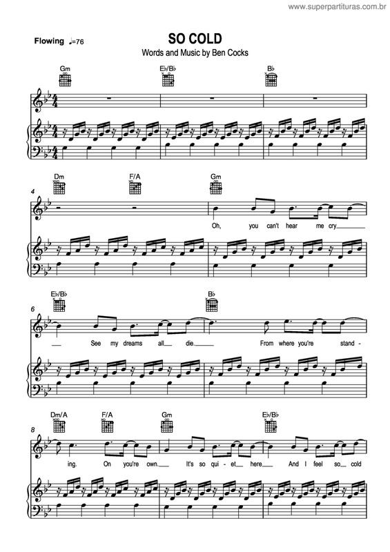 Partitura da música So Cold