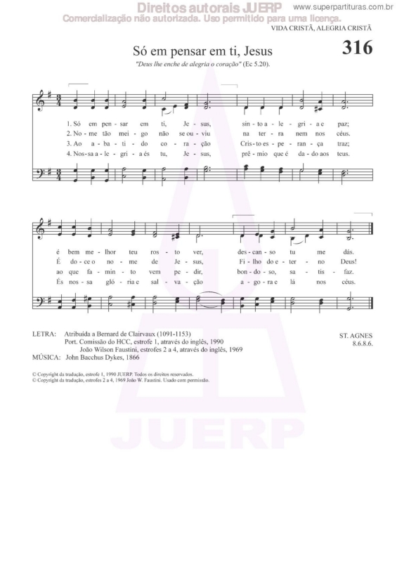 Partitura da música Só Em Pensar Em Ti, Jesus - 316 HCC v.2