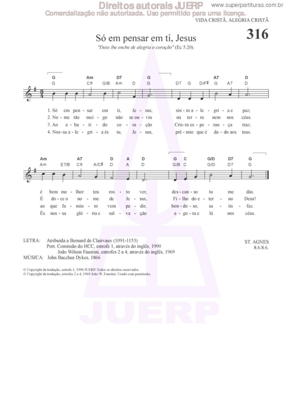 Partitura da música Só Em Pensar Em Ti, Jesus - 316 HCC