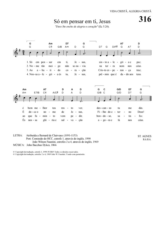 Partitura da música Só Em Pensar Em Ti Jesus