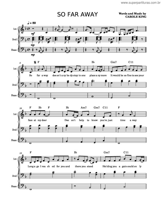 Partitura da música So Far Away – Carole King v.2