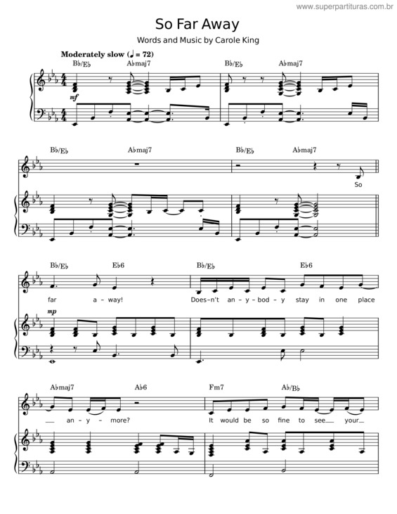 Partitura da música So Far Away – Carole King v.3