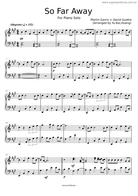 Partitura da música So Far Away – Martin Garrix