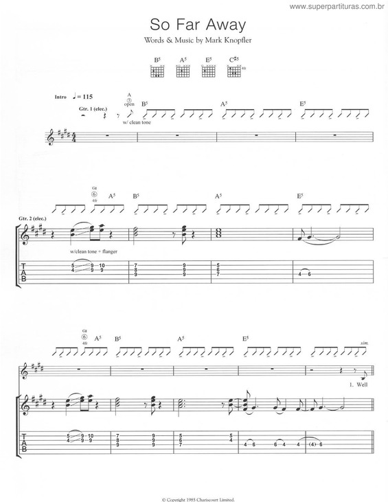 Partitura da música So Far Away