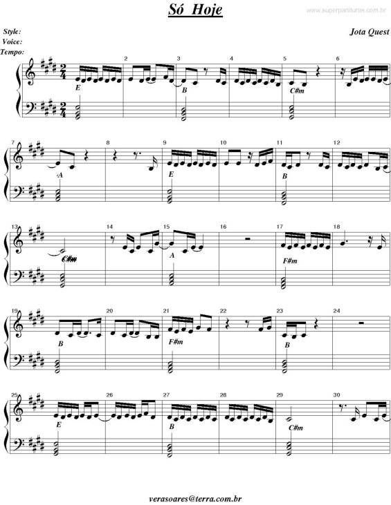 Partitura da música Só Hoje v.5