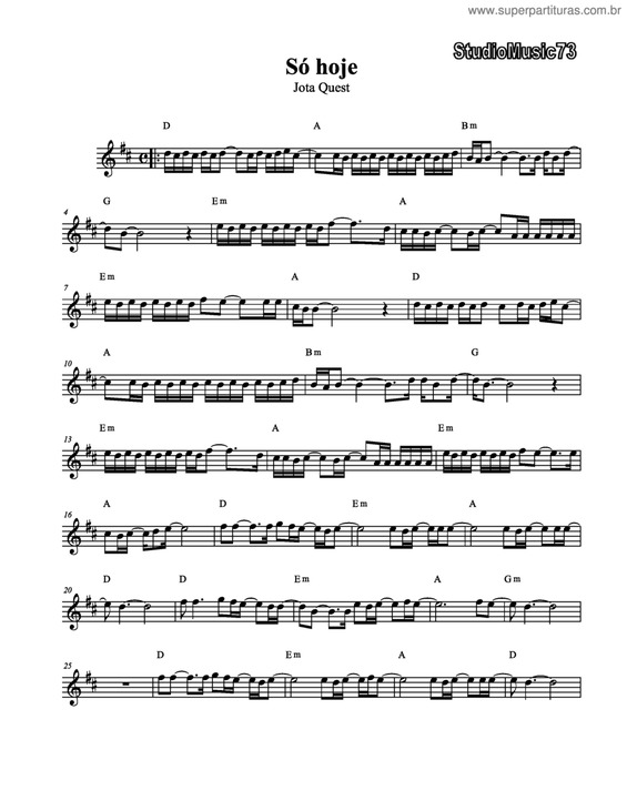 Partitura da música Só Hoje v.6