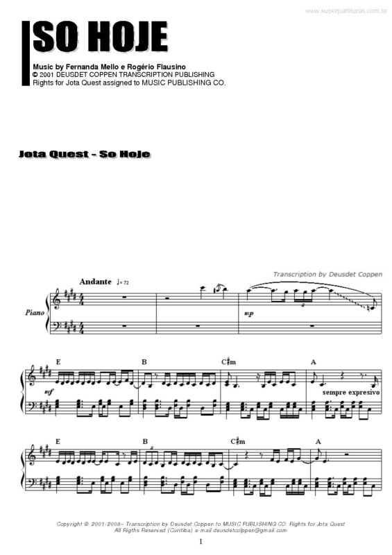 Partitura da música Só Hoje