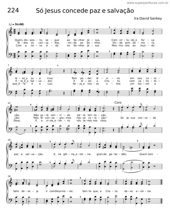 Partitura da música Só Jesus Concede Paz E Salvação – Ira David Sankey
