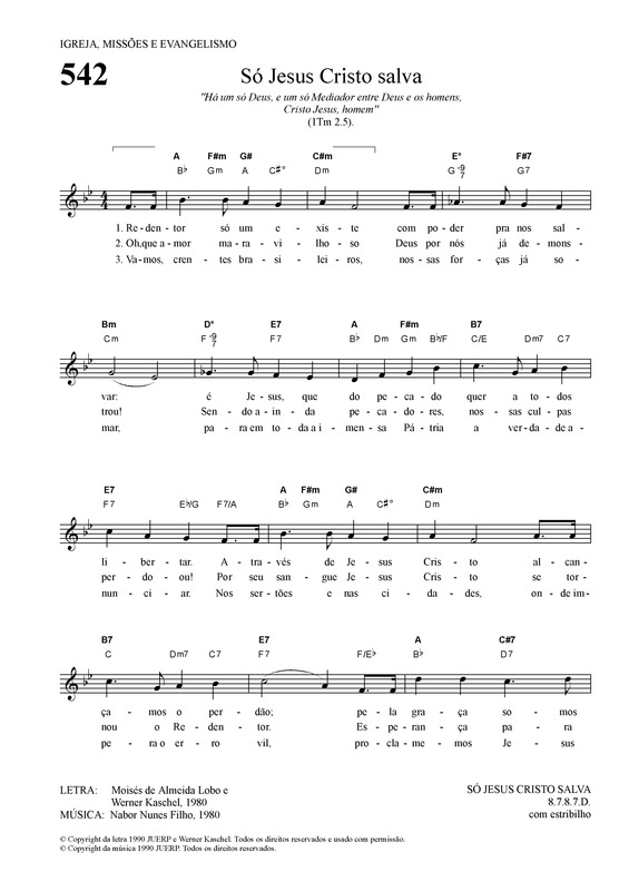 Partitura da música Só Jesus Cristo Salva