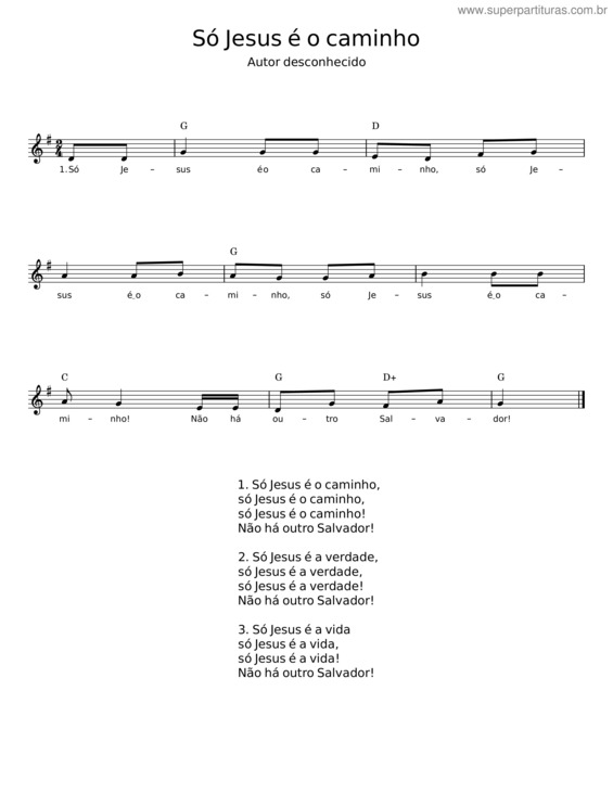Partitura da música Só Jesus É O Caminho