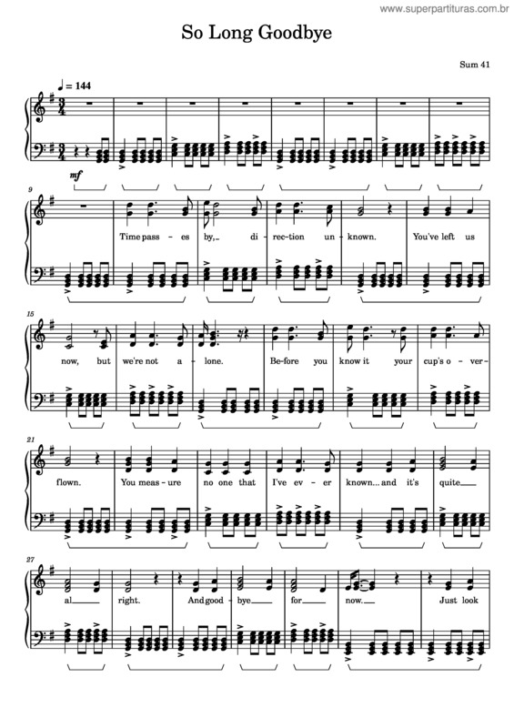 Partitura da música So Long Goodbye – Sum 41