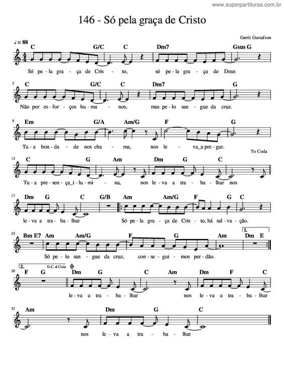 Partitura da música Só Pela Graça De Cristo