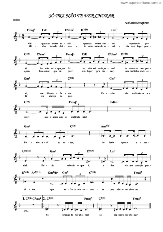 Partitura da música Só Pra Não Te Ver Chorar