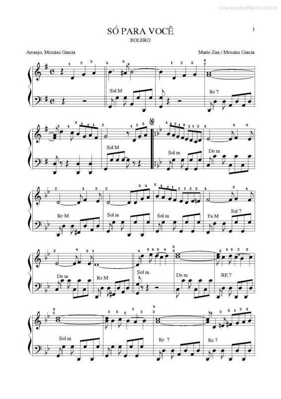 Partitura da música Só pra Você