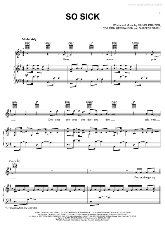 Partitura da música So Sick