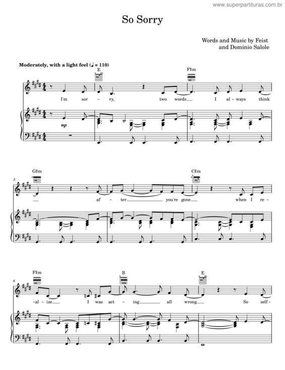 Partitura da música So Sorry – Feist