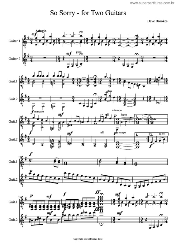 Partitura da música So Sorry – For Two Guitars