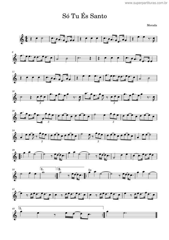 Partitura da música Só Tu És Santo – Morada v.2