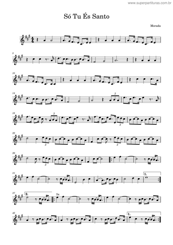 Partitura da música Só Tu És Santo – Morada