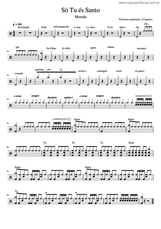 Partitura da música Só Tu És Santo v.7