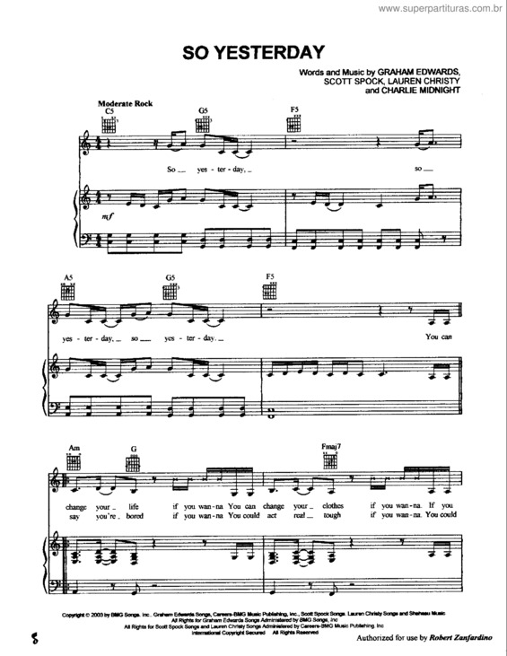 Partitura da música So Yesterday