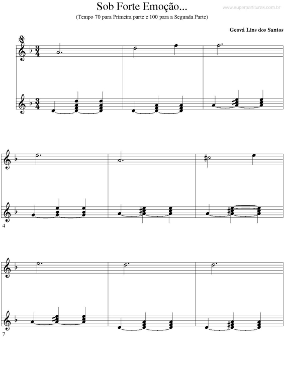 Partitura da música Sob Forte Emoção