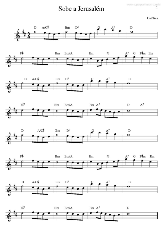 Partitura da música Sobe a Jerusalém